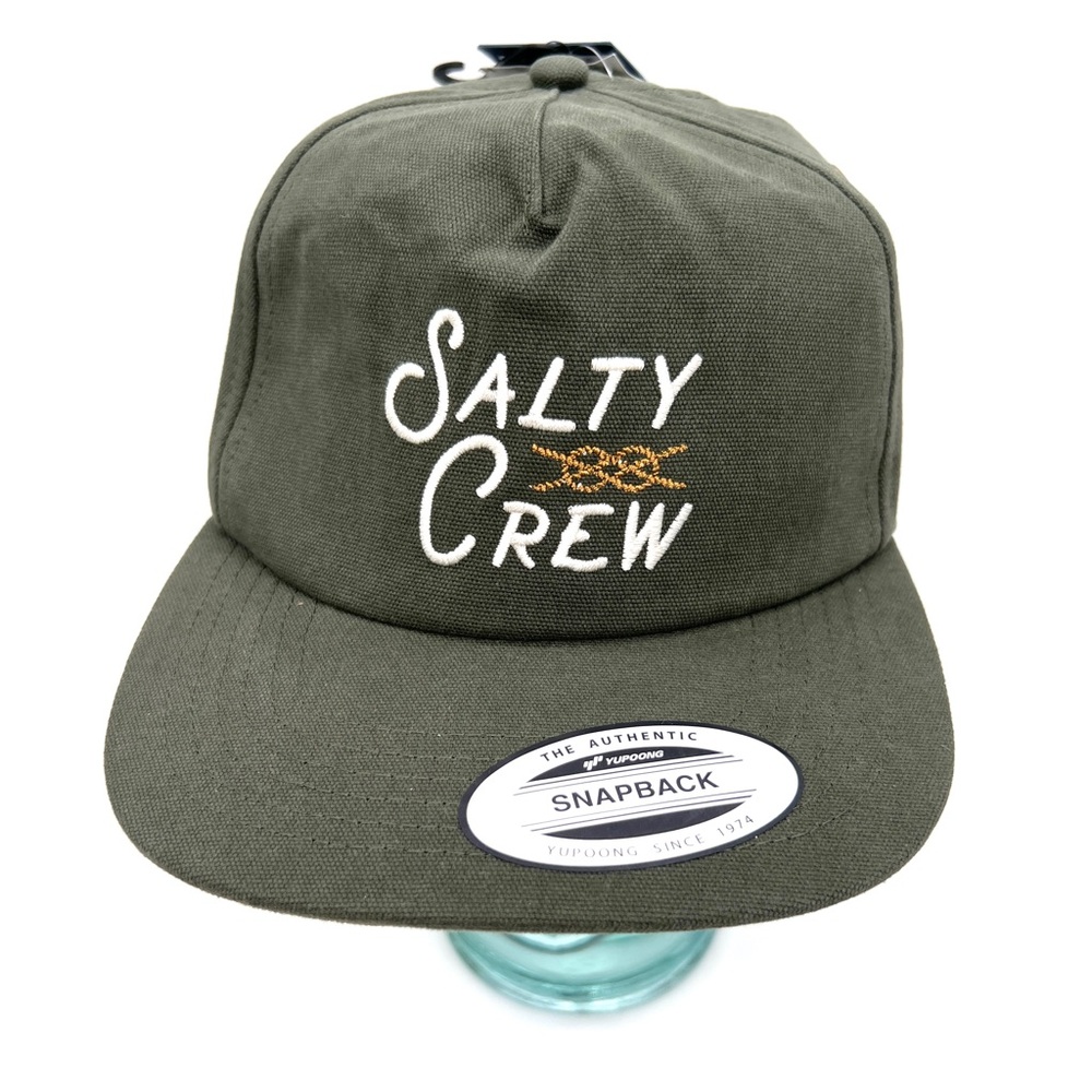 Salty Crew Embroidered Snapback Cap Hat Olive Green One Size NWT